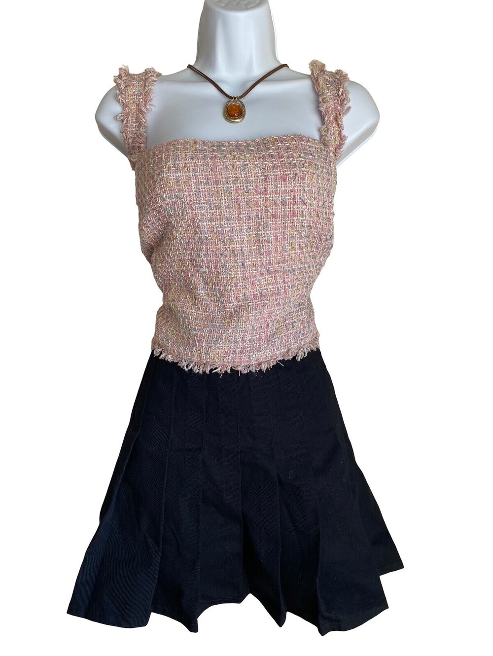 Vintage Eloquii Plus 22 Pink Tweed Sleeveless Crop Top Blouse Chic Elegant Prepy